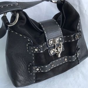 BCBG Macazria Black Leather flap lock shoulder bag